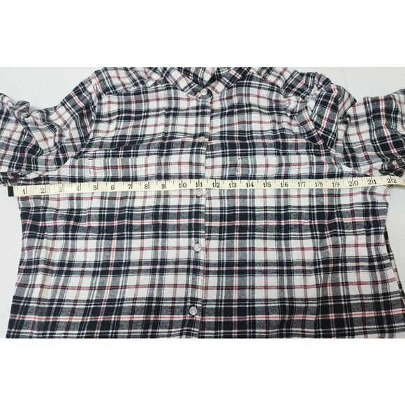 Croft & Barrow Black Red and White Plaid Flannel Shirt Womens Size M 100% Cotton - Picture 4 of 12